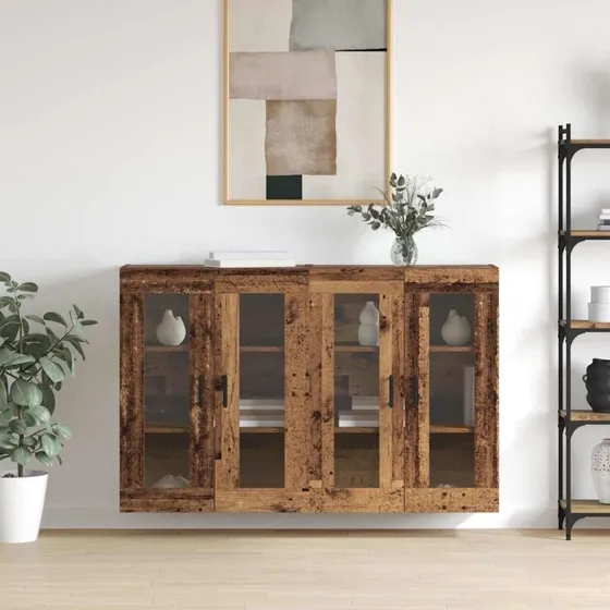 Gammelt Træ Væghængt Skab 2 stk, 69,5 x 34 x 90 cm