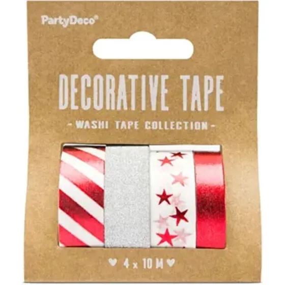 Dekorative glitterbånd 3 stk. (sølv, hvid, metallisk rød) 10 m