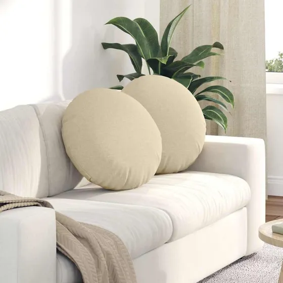 vidaXL Sædepuder 2 stk, Creme, Ø50 x 19 cm, Stof