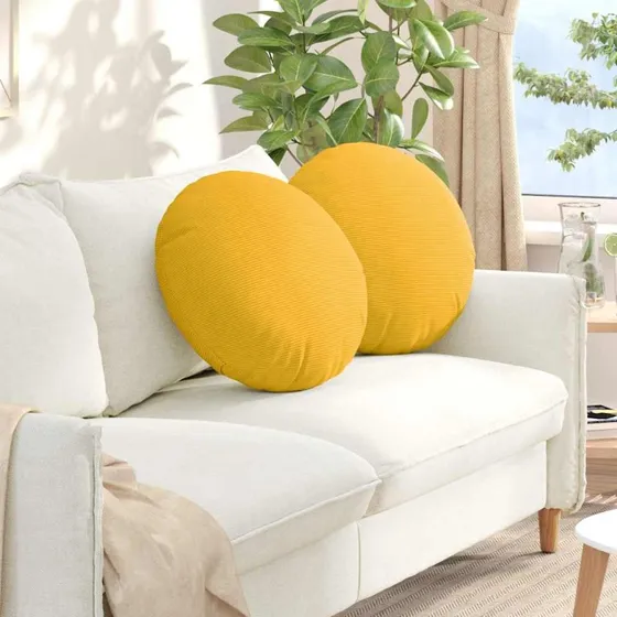 vidaXL Sædepuder 2 stk Lys Gul Ø50 cm Velourstof