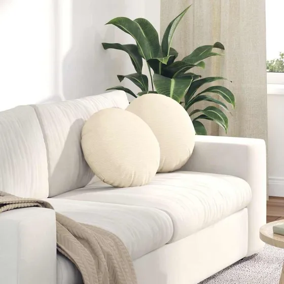 vidaXL Sædepuder 2 stk Creme Ø 40 cm Velourstof