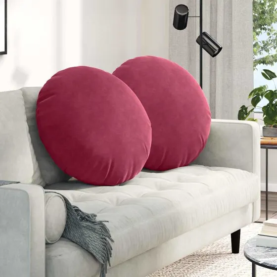 vidaXL Sædepuder 2 stk Vinrød Ø60 x 21 cm Fløjl