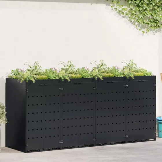 vidaXL Wheelie Bin Opbevaring til 4 containere, Sort