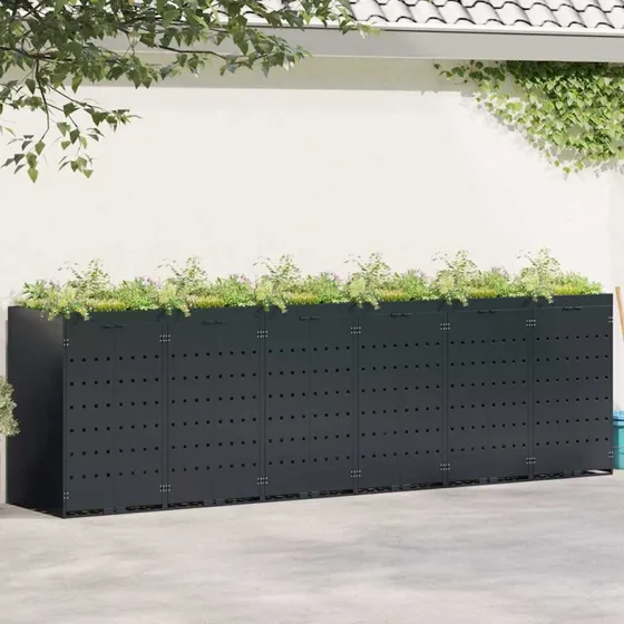 vidaXL Wheelie Bin Opbevaring til 6 containere, Sort