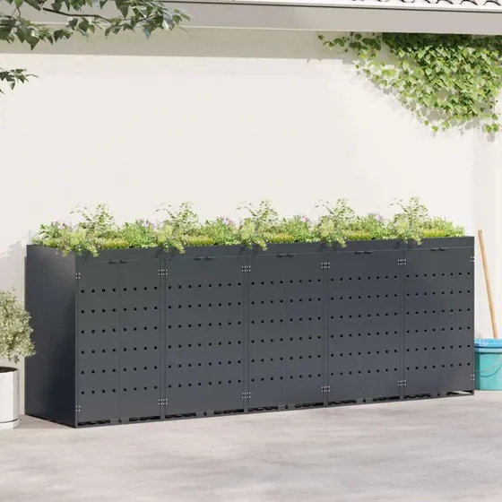 vidaXL Wheelie Bin Opbevaring til 5 containere, antracit
