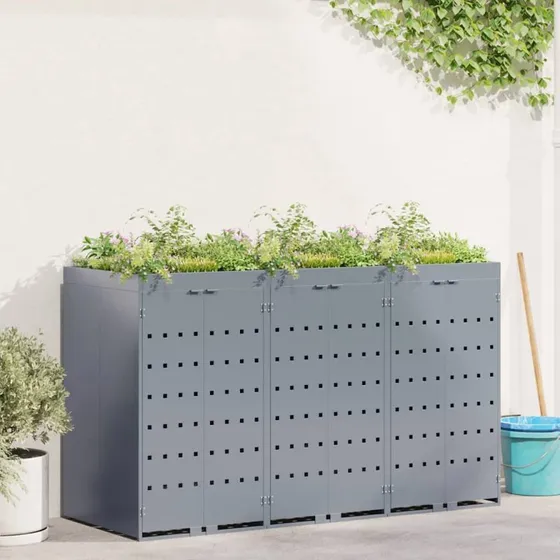 vidaXL Wheelie Bin Opbevaring til 3 containere, lysegrå