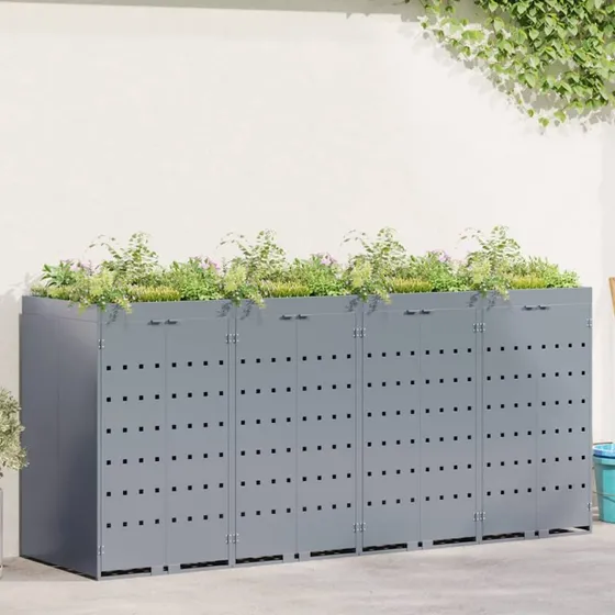 vidaXL Wheelie Bin Opbevaring 4 containere Lysegrå