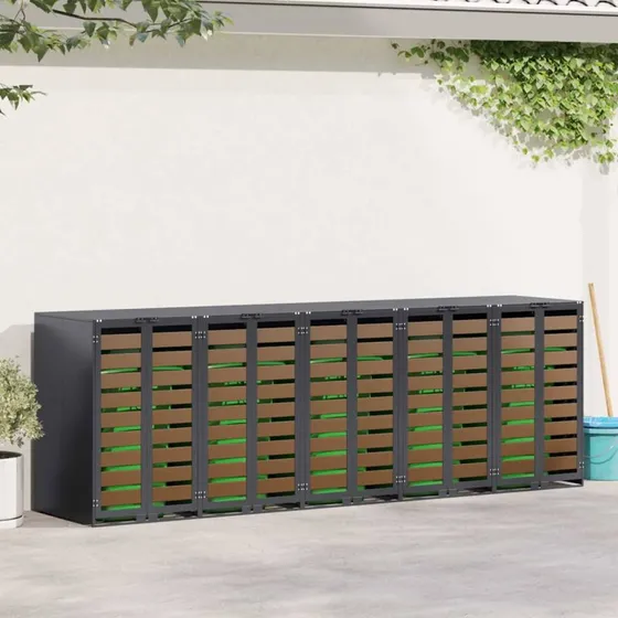 vidaXL Wheelie Bin Opbevaring 3 containere Antracit Stål