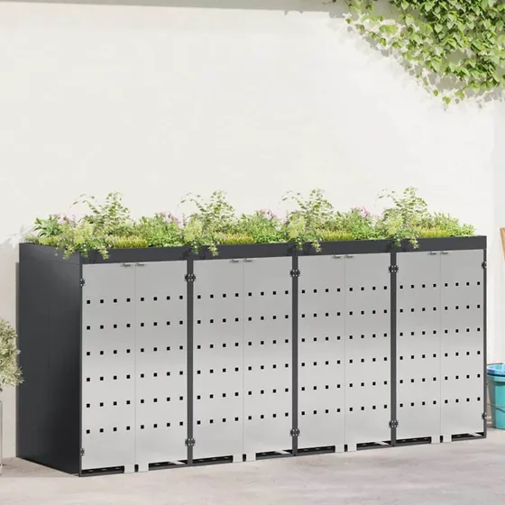 vidaXL Wheelie Bin Opbevaring 3 containere Antracit Stål