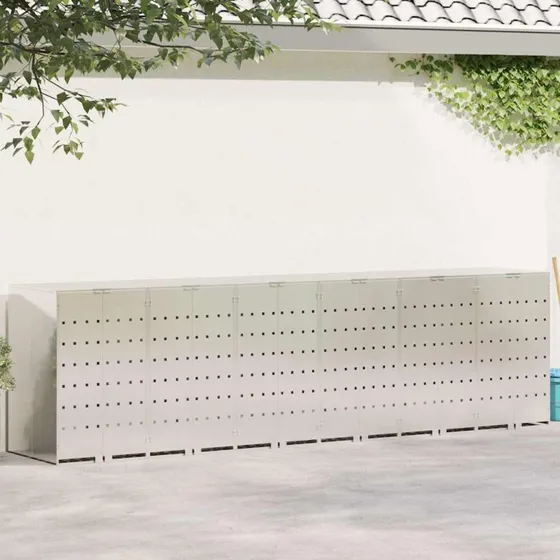 vidaXL Wheelie Bin Opbevaring 3 containere Sølv