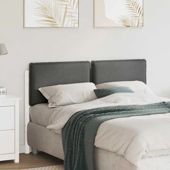 vidaXL Polstret Sengegavl 150 cm Hvid og Lys Grå, Massiv Fyrretræ