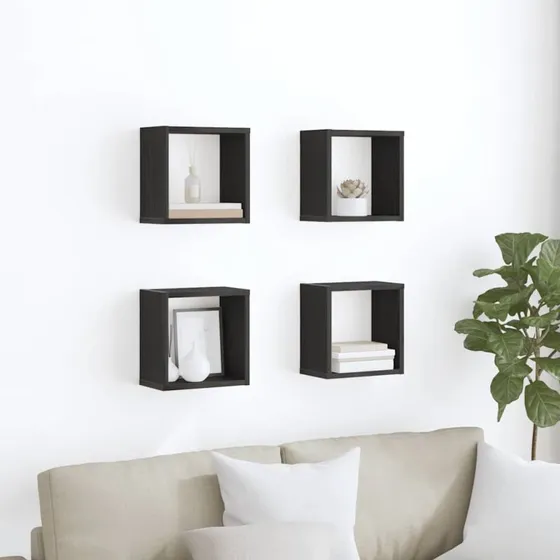vidaXL Væghylder 4 stk Sort Konstrueret Træ 26 x 15 x 26 cm