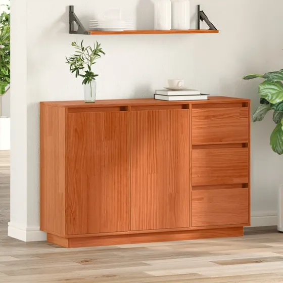 vidaXL Sideboard med skuffe Brun 111 x 34 x 75 cm massivt fyrretræ