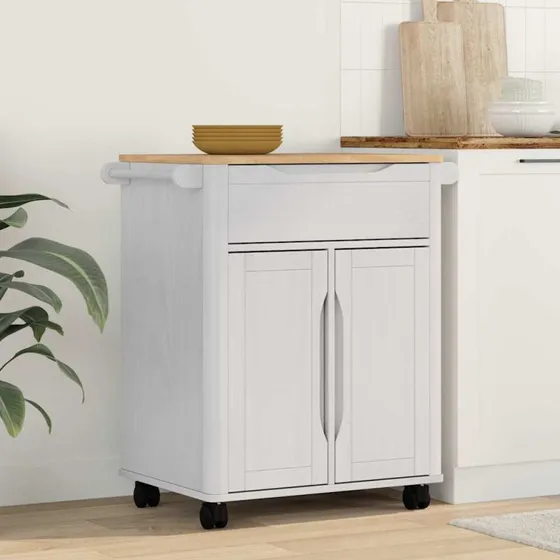 vidaXL Køkkenvogn FLORO Hvid 72,5 x 45 x 80 cm Massivt Fyrretræ