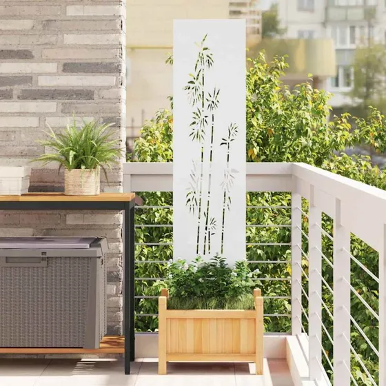 vidaXL Haveprivatlivsskærm Blomstret Hvid 32 x 140 cm Koldvalset stål