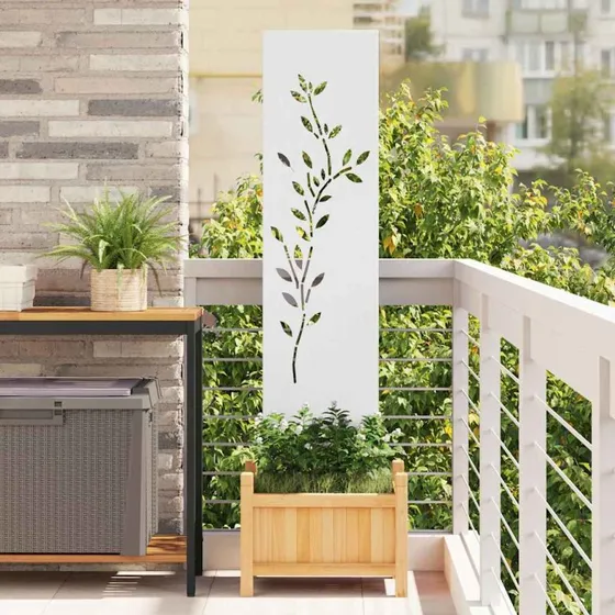 vidaXL Haveprivatlivsskærm Blomstret Hvid 32 x 140 cm Koldvalset Stål