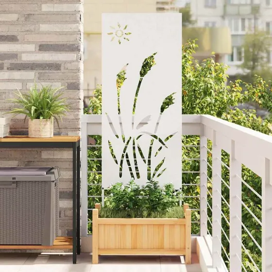 vidaXL Haveprivatlivsskærm Fretwork Hvid 50 x 140 cm Koldvalset Stål