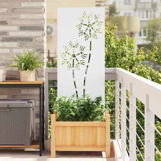 vidaXL Haveprivatlivsskærm Fretwork Hvid 50 x 140 cm Koldvalset Stål