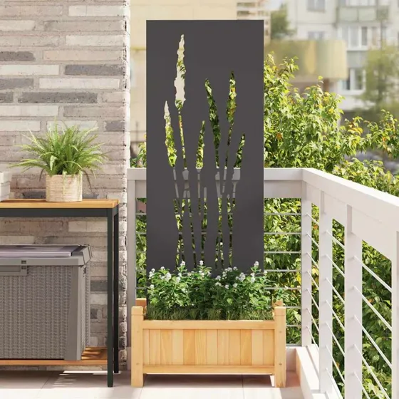 vidaXL Haveprivatlivsskærm Blomstret, Sort, 50 x 140 cm, Koldvalset Stål