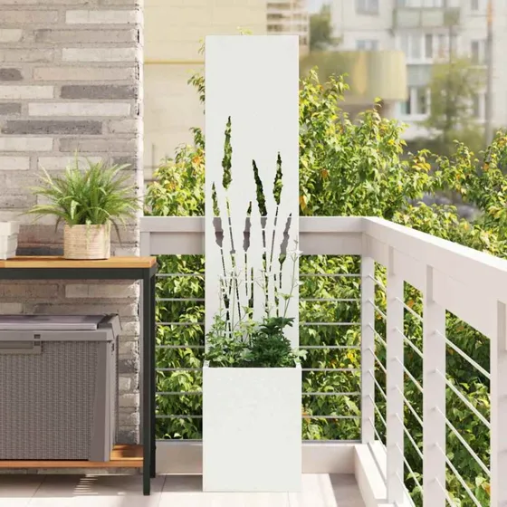 vidaXL Haveprivatlivsskærm Fretwork Hvid 32 x 150 cm Koldvalset stål