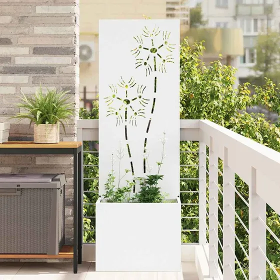 vidaXL Haveprivatlivsskærm Blomstret Hvid 50 x 150 cm Koldvalset Stål