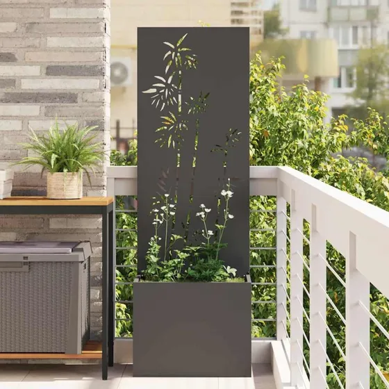 vidaXL Haveprivatlivsskærm Blomstret Sort 50 x 150 cm Koldvalset stål