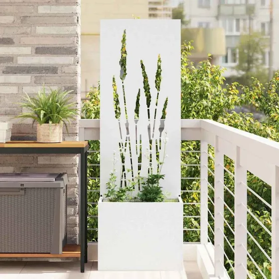vidaXL Haveprivatlivsskærm Fretwork Hvid 50 x 150 cm Koldvalset stål