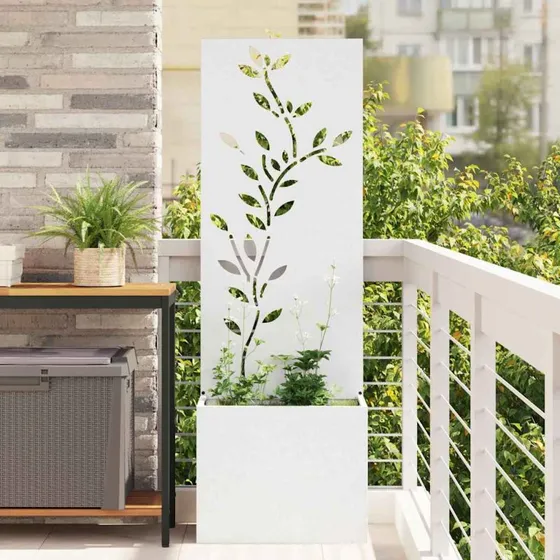 vidaXL Haveprivatlivsskærm Blomstret Hvid 50 x 150 cm Koldvalset Stål