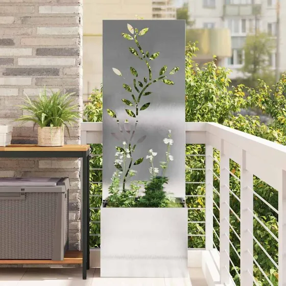 vidaXL Haveprivatlivsskærm Blomstret Sølv 50 x 150 cm Rustfrit Stål