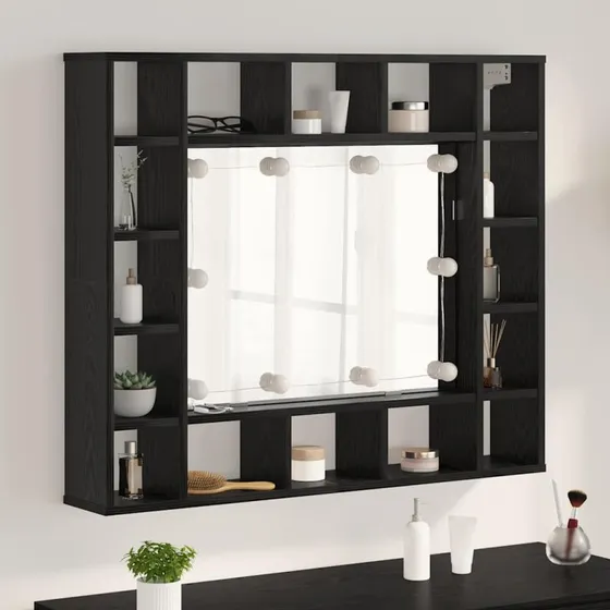 vidaXL Spejlskab med hylde 91x15x76,5 cm, Sort, Konstrueret træ
