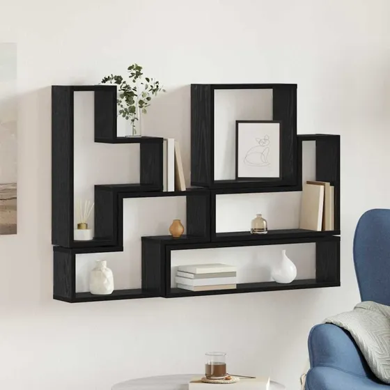 vidaXL Vægmonteret Hylde Sort Eg 96 x 12 x 64 cm