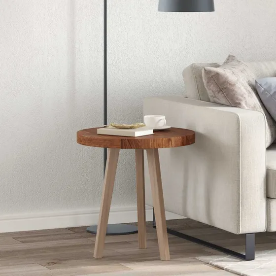 vidaXL Bordplade Lys Brun Ø 50 x 4 cm Massivt Eg Træ