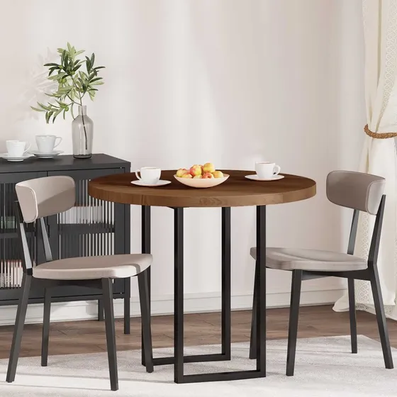 vidaXL Mørk Brun Rund Bordplade Ø 90 x 4 cm Massivt Eg Træ