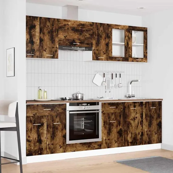 vidaXL Sæt med køkkenskabe Lyon 8 stk Røget eg 240 x 46 x 81,5 cm