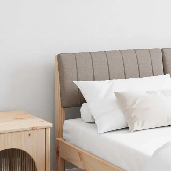vidaXL Polstret Sengegavl Gråbrun 140 cm Massiv Fyrretræ