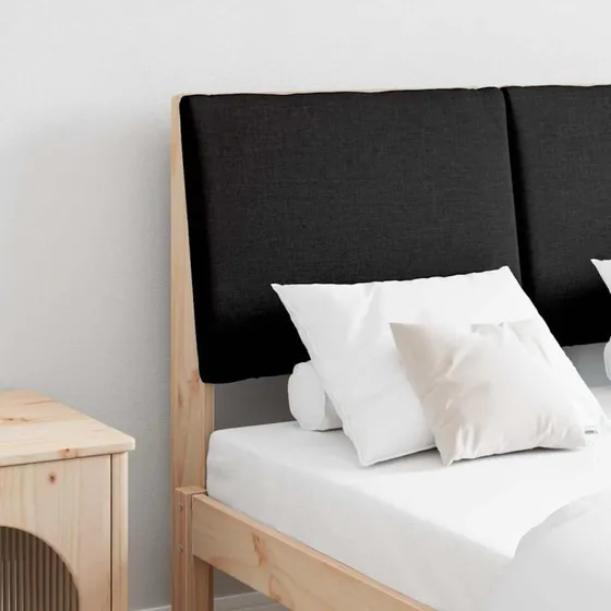 vidaXL Polstret Sengegavl Sort 135 cm Massiv Fyrretræ