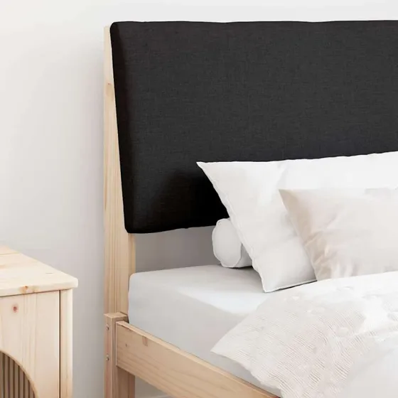 vidaXL Polstret Sengegavl Sort 90 cm Massiv Fyrretræ