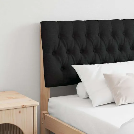 vidaXL Polstret Sengegavl Sort 180 cm Massiv Fyrretræ