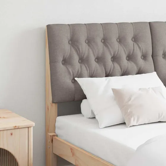 vidaXL Polstret Sengegavl Gråbrun 135 cm, Massiv Fyrretræ