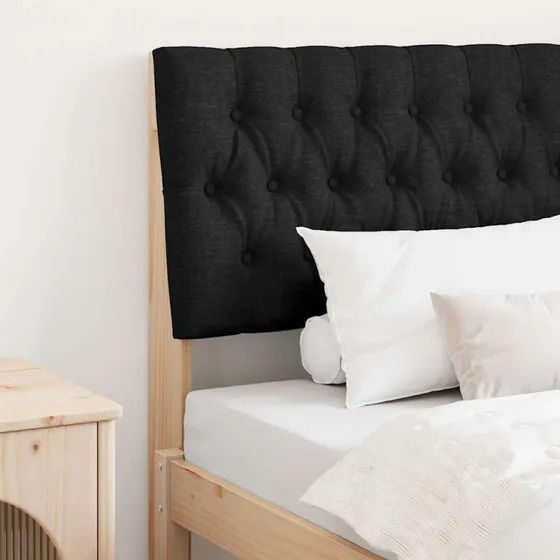 vidaXL Polstret Sengegavl Sort 90 cm, Massiv Fyrretræ
