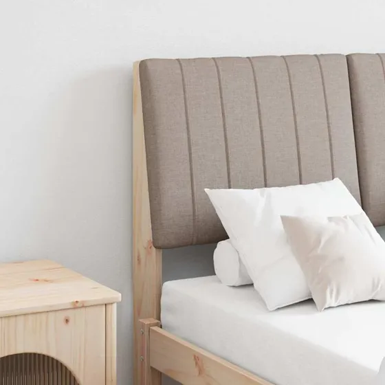 vidaXL Polstret Sengegavl Gråbrun 120 cm, Massiv Fyrretræ