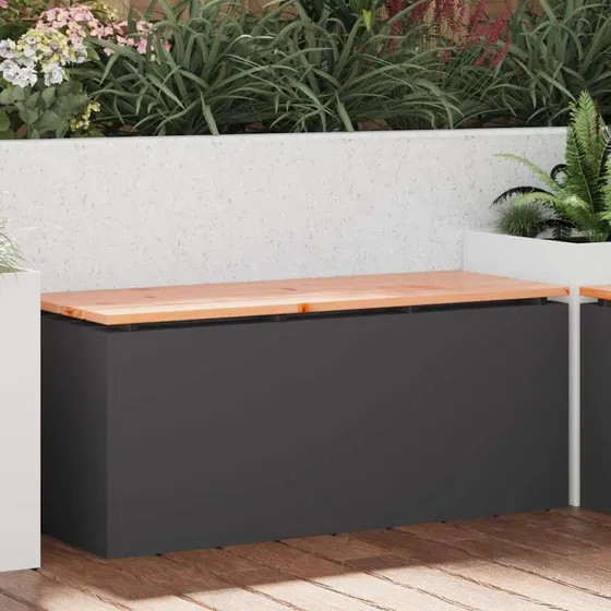 vidaXL Havebænk Sort 100 x 40 x 43 cm Stål & Douglas Træ