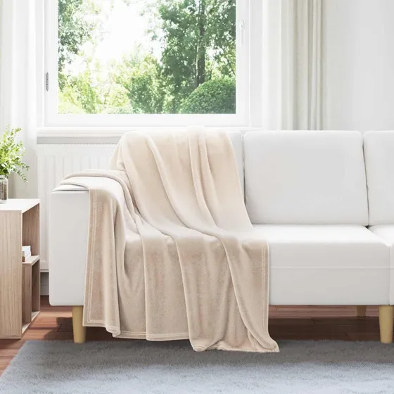 vidaXL Beige Fleece Kastetæppe 130 x 150 cm