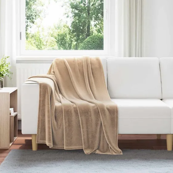 vidaXL Camel Fleece Kastetæppe 130 x 150 cm
