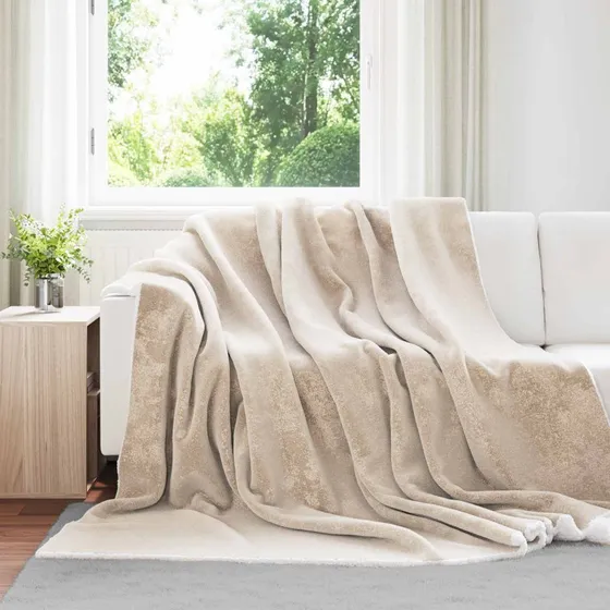 vidaXL Beige Fleece Kastetæppe 220 x 240 cm