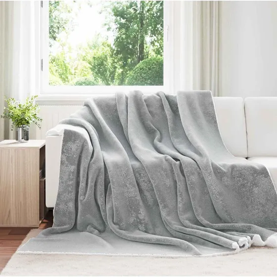 vidaXL Grå Fleece Kastetæppe 220 x 240 cm