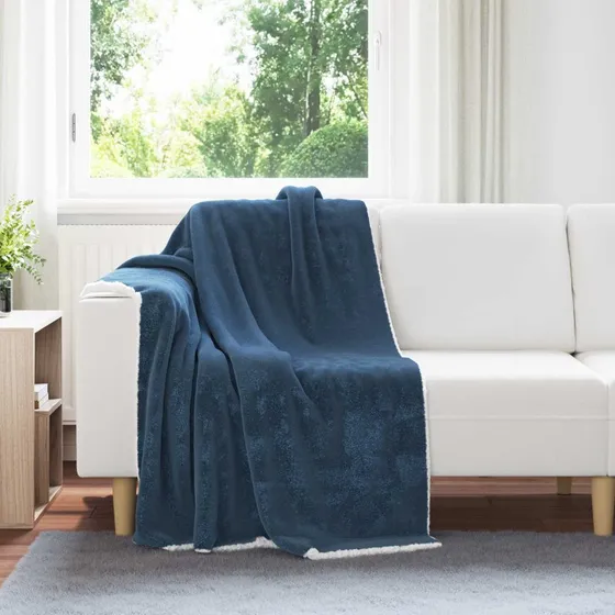 vidaXL Mørkeblå Fleece Kastetæppe 130 x 150 cm