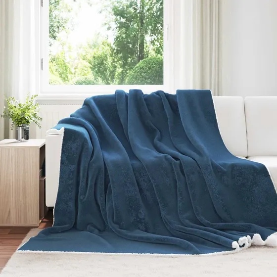 vidaXL Mørkeblå Fleece Kastetæppe 240 x 270 cm
