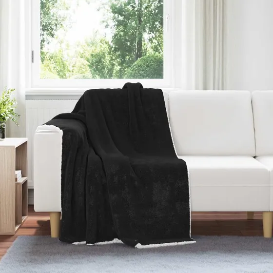 vidaXL Sort Fleece Kastetæppe 130 x 150 cm