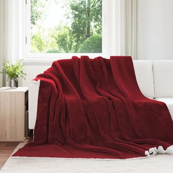 vidaXL Bordeaux Rød Fleece Kastetæppe 220 x 240 cm